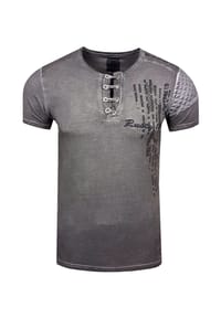 RUSTY NEAL® - T-Shirt mit schicker Knopfleiste - Anthrazit