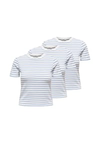 ONLY® - Damen T-Shirt 3er Pack - ONLLUPE STRIPE TEE, Kurzarm, Rundhals, Slim Fit, Streifen - Weiß/Blau