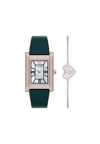 EMPORIO ARMANI - Emporio Armani Damenset mit 2-Zeiger-Uhr mit grünem Lederband und roségoldfarbenem Armband, AR80085SET - Roségold
