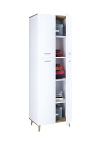 VCM. - Holz Kleiderschrank | 5 Fächer | Maße: H. 240 x B. 70 x T. 39 cm | 4 Drehtüren | Mehrzweckschrank | - Landos - Weiß / Anthrazit