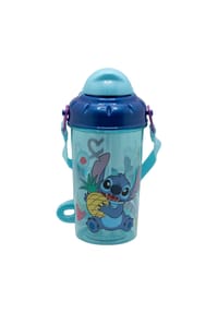 Disney - Lilo & Stitch Kinder Trinkflasche 465?ml mit Strohhalm und Tragegurt - Mehrfarbig 18x8,9x8 cm