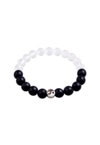 KUZZOÍ - Armband Yin Yang Bead Onyx Kristall Perlen 925 Silber - Zweifarbig