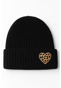 collezione alessandro® - Mütze Leo mit Merinowolle und Leo-Patch - grau