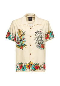 KING KEROSIN - Kurzarmhemd mit ausgefallenem vintage Print im "Clippership Pin-up" Design Homeward Bound - beige