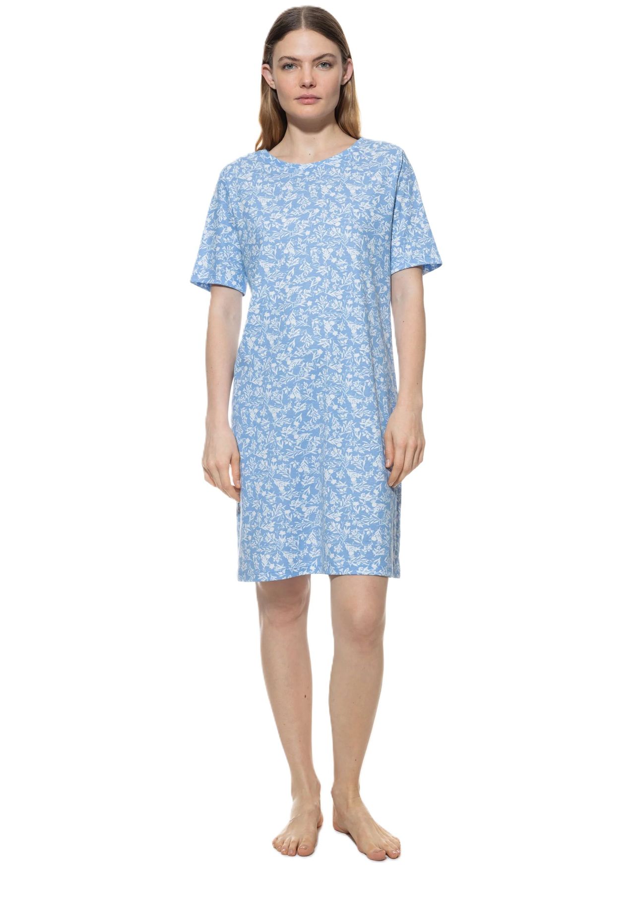 Mey Flower Meadow Sleepshirt, Rundhals, Kurzarm, FüR Damen, Blau, 48