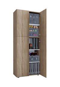 VCM. - Holz-Schuhschrank | Maße: B. 70 x H. 184 x T. 40 cm | Allzweckschrank | 5 Fächer | 4 Drehtüren - Lona - Anthrazit / Honig-Eiche