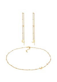 elli. - Schmuckset Elli Schmuckset Halbmond Mond Mondstein Astro 925 Silber - Gold