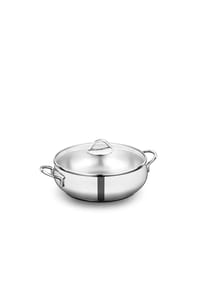 KORKMAZ - Tombik Kochtopf 24 cm | 3,6 Liter – Robust, effizient, stilvoll - Silber 24 x 8 cm
