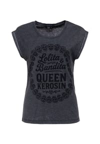 QUEEN KEROSIN - Print-Shirt Rundes Frontmotiv mit Sugar-Skull-Kranz und Enzymwaschung Lolita - anthrazit