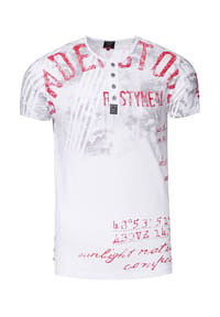 RUSTY NEAL - Rundhals-Shirt mit kurzer Knopfleiste - Camel