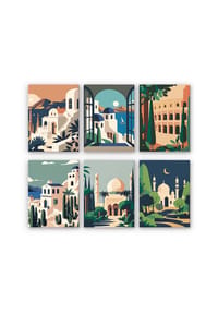 ARTNANAS - ARTNANAS Mini Malen nach Zahlen 6er Set-"Exotische Architektur"ohne Rahmen in 15*15CM - 