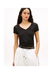 TOMMY Jeans - T-Shirt, V-Ausschnitt, für Damen - BDS  BLACK