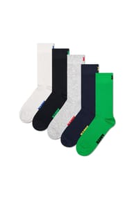 HAPPY SOCKS - Unisex Socken, 5er Pack - Solid Socks, Baumwollmischung, einfarbig - Grün/Schwarz/Grau/Weiß