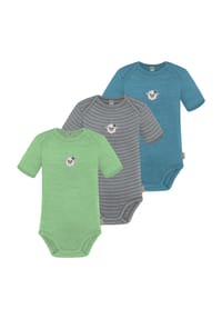 normani® - 3er Set Baby Merino Body Kurzarm Tauranga - Anthrazit/Grau/Grün