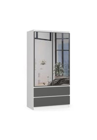 Akord - Kleiderschrank S90 mit 2 Türen, 2 Schubladen und 4 Einlegeböden - artisan-eiche/weiß