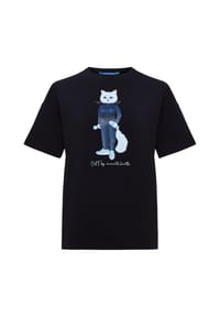 CAT by manii'ta lacitta - Blaues T-Shirt mit sportlicher weißer Katze - blau
