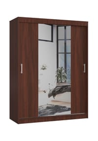 Akord - Schwebetürenschrank S150 mit Spiegel mit 2 Türen und 6 Einlegeböden - erle