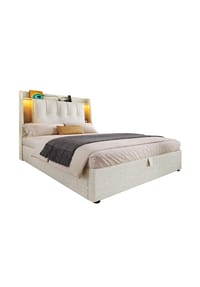 KOMHTOM - Polsterbett 90x200 cm mit Flip-Top-Aufbewahrungsfach, Beige - Beige