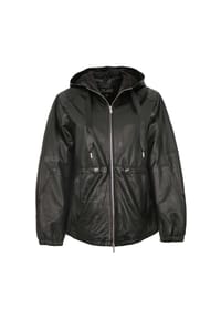 JILANI - Damen Lederjacke Lammnappa Kapuze Oversize schwarz - schwarz