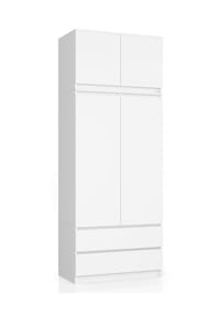 Akord - Kleiderschrank S90 mit Aufsatz, 2 Türen, 2 Schubladen und 6 Einlegeböden - erle
