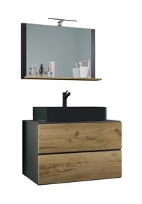 VCM. - 2-tlg. Waschplatz Waschtisch | schwarzes Waschbecken Unterschrank Breite 80 cm |  Badmöbel Set mit Schubladen | Lendas BL - Anthrazit