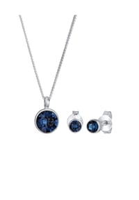 elli. - Schmuckset Kette Stecker Kristalle 925Er Silber - Blau