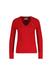 GANT - Damen Cable-Strickpullover - STRETCH COTTON CABLE V-NECK, Zopfstrick - Beige