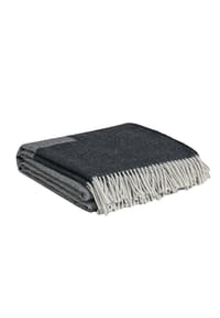 GANT - Wohndecke - LOGO THROW, Jacquard-Logo, Fransen, Woll-Mix-Gewebe - Blau