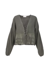 Seasons of April - Damen LAURA MUSSELIN Musselin Bluse mit Spitze & Bindeband – im Boho Stil Frühling/Sommer - Beige