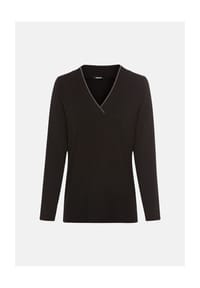 olsen - Shirt mit verziertem V-Ausschnitt - Black