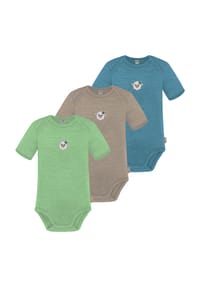 normani® - 3er Set Baby Merino Body Kurzarm Tauranga - Anthrazit/Grau/Grün