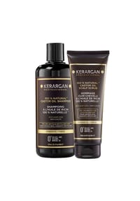 KERARGAN - Duo Anti-Haarausfall Shampoo und Peeling Rizinusöl - 500ml + 250ml - weiß