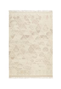 Green Looop - Kelim Teppich Vermont - Handgewebter Kelim im Ethno Look mit Fransen - beige
