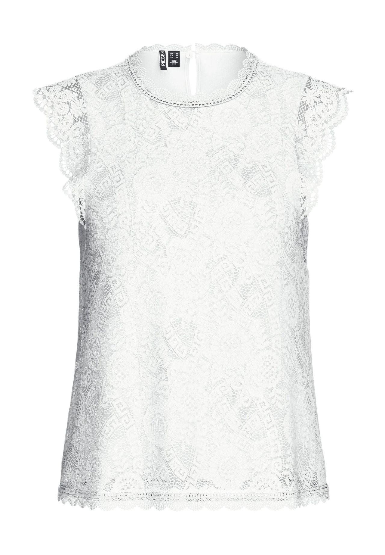 Pieces Damen Weiß Spitzentop "Pcolline", Gr. Xs, (Wollweiß), Spitze, Obermaterial: 90% Nylon, 10% Elasthan, Unifarben, Figurumspielend Normal, Run... - Bild 5