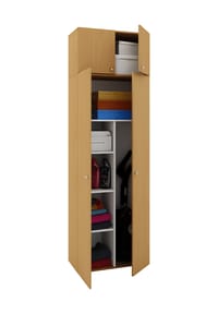 VCM. - Besenschrank | 6 Fächer | Maße B. 70 x  H. 238 x T. 40 cm | Haushaltsschrank | Mehrzweckschrank | Aufsatz mit zwei Türen - Vandol - Buche