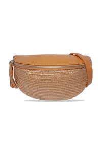 Seasons of April - Gürteltasche JUNA CROSSBODY BAG SIZE M Damen Raffia Ledertasche, verstellbare Umhängetasche - Cognac