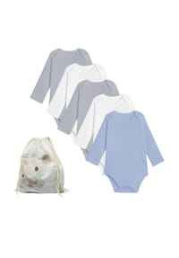 biorganic - Baby-Langarmbody, 5 Stück, Bio-Baumwolle, Unisex - Indigo