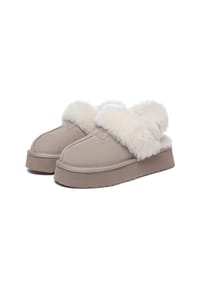 EVERAU® - Damen Leder-Hausschuhe mit zwei abnehmbaren Riemen - Fantail - BROWN