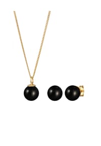 Nenalina - Schmuckset Synthetische Perle Schwarz 925 Sterling Silber - Gold