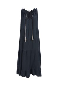 Seasons of April - Maxikleid VIOLA MUSSELIN Ärmelloses Damen Musselinkleid aus 100% Baumwolle mit Tasseln - Beige