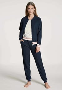 CALIDA - Sweatjacke, Streifenbund, Rippbündchen, für Damen - navy