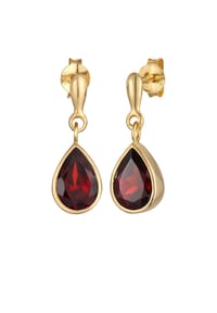 elli. PREMIUM - Ohrringe Hänger Tropfen Granat Rot 925 Silber Vergoldet - Gold