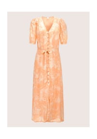 MADELEINE - Durchgeknöpftes Sommerkleid mit floralem Print - pfirsich / weiß