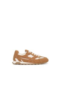 Kazar - Braune Sneakers aus Wildleder und weißem Gewebe mit monogrammierten Schnürsenkeln - Hellbraun