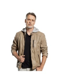 JILANI - Herren Lederjacke Kapuze Lammnappa taupe - beige