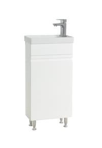 VCM. - 2-tlg Set | Waschplatz für Gäste WC | Gästebad Toilette | Waschtisch | grifflose Drehtüre | Badmöbel Badezimmer Set – Silora M stehend - Weiß