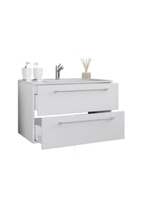 VCM. - 2-tlg. Waschplatz Waschtisch | Waschbecken Unterschrank Breite 80 cm | Badmöbel Set hängend mit zwei Schubladen | Badinos - Honig-Eiche