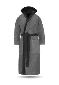 normani® - Unisex Baumwoll Bademantel mit Kapuze Izmit - Grau/Blau