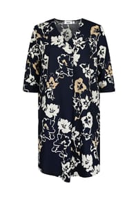 elanza - Kleid mit Blüten-Print in Dunkelblau/Weiß - blau/weiß