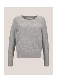 MADELEINE - Rundhals-Wollpullover mit Kordelstickerei - silbergrau / melange